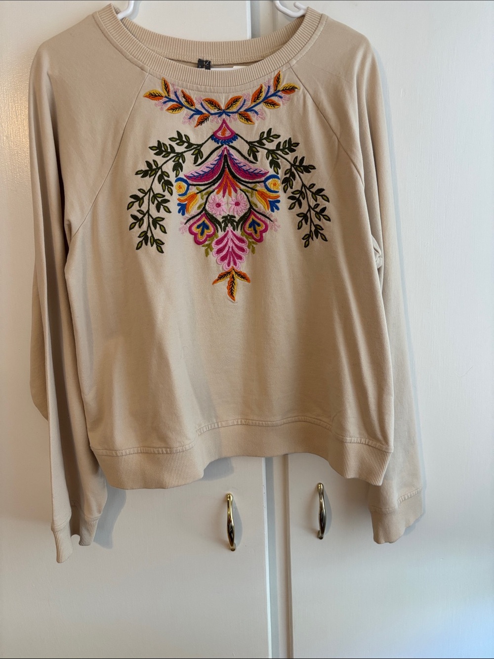 Anthropologie Embroidered Cream Pullover sweatshirt - Picture 1 of 2